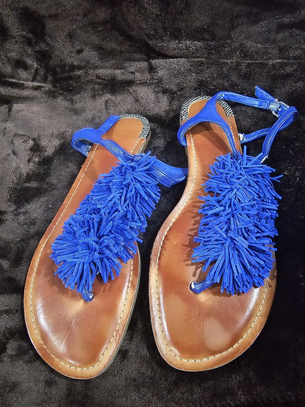 Gianni Bini Royal Blue Fringe T‑Strap Sandals